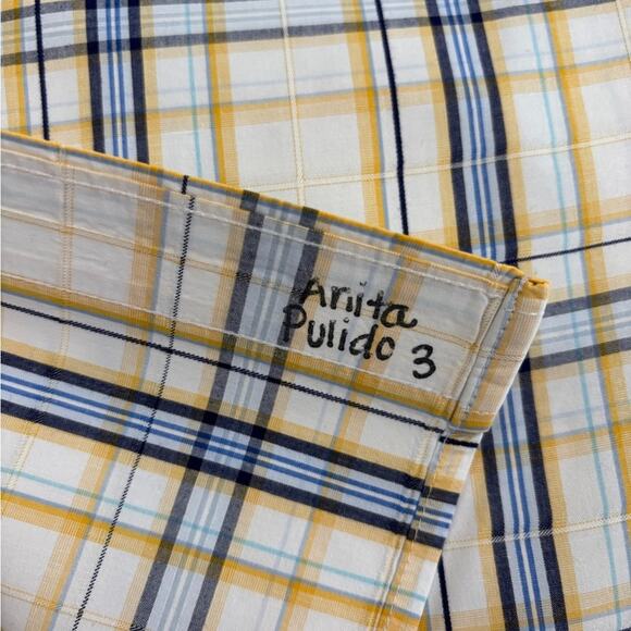 Wrangler George Straight Mens Yellow + Blue Plaid Short Sleeve Shirt Size Large - Picture 3 of 6